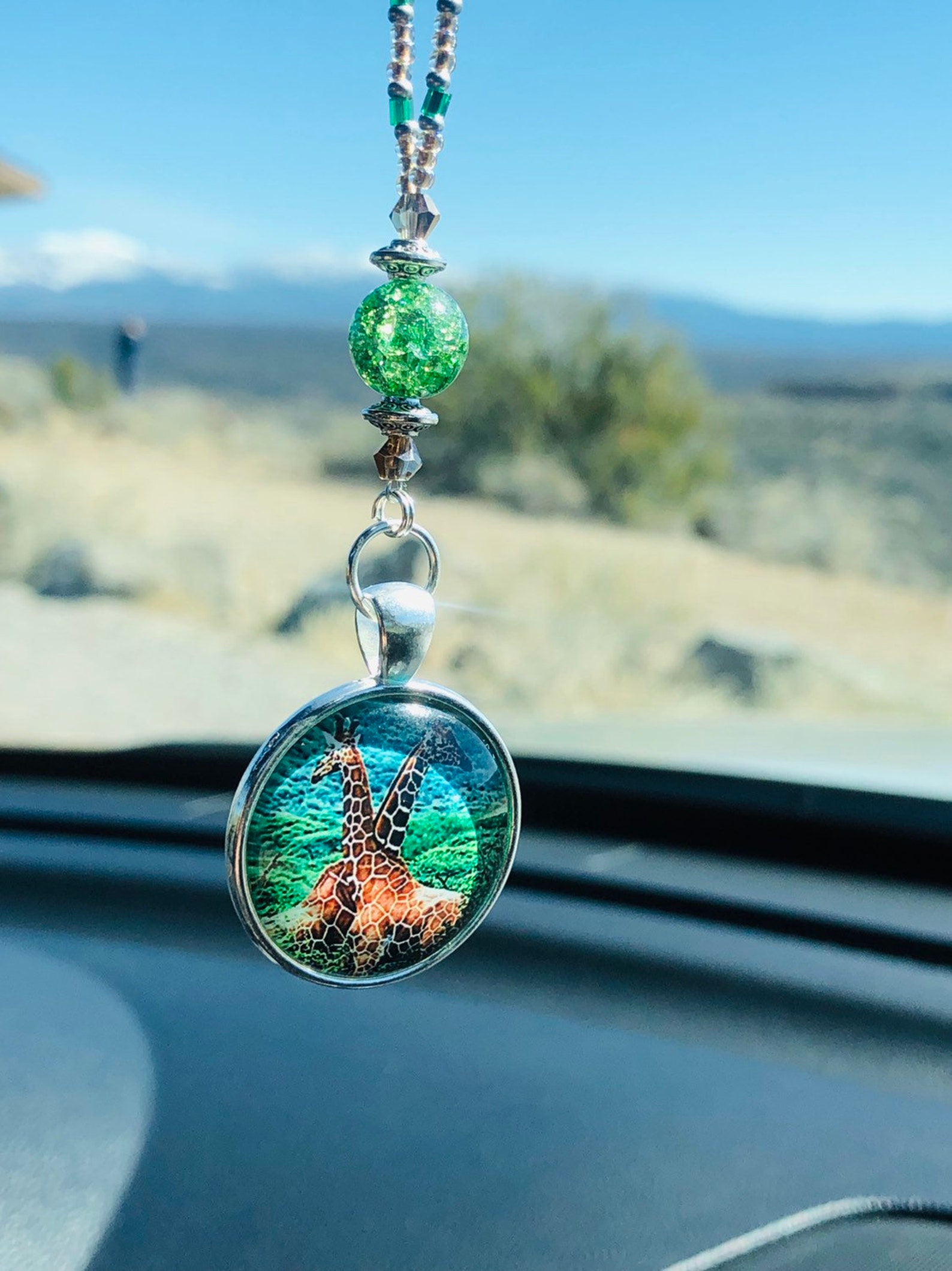 GIRAFFE Round GreenGold/Tan Car Accessories Rear View Etsy