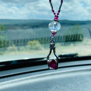 CRYSTAL HEART GEM In a Bottle (Crystal-Pink) Car Accessories Rear View Mirror Car Charm
