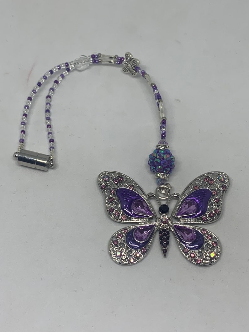 BUTTERFLY large Purple & Crystal Car Accessories Rear View - Etsy