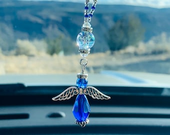 Blue Rear View Mirror Charm, Swarovski Crystal Car Accessories