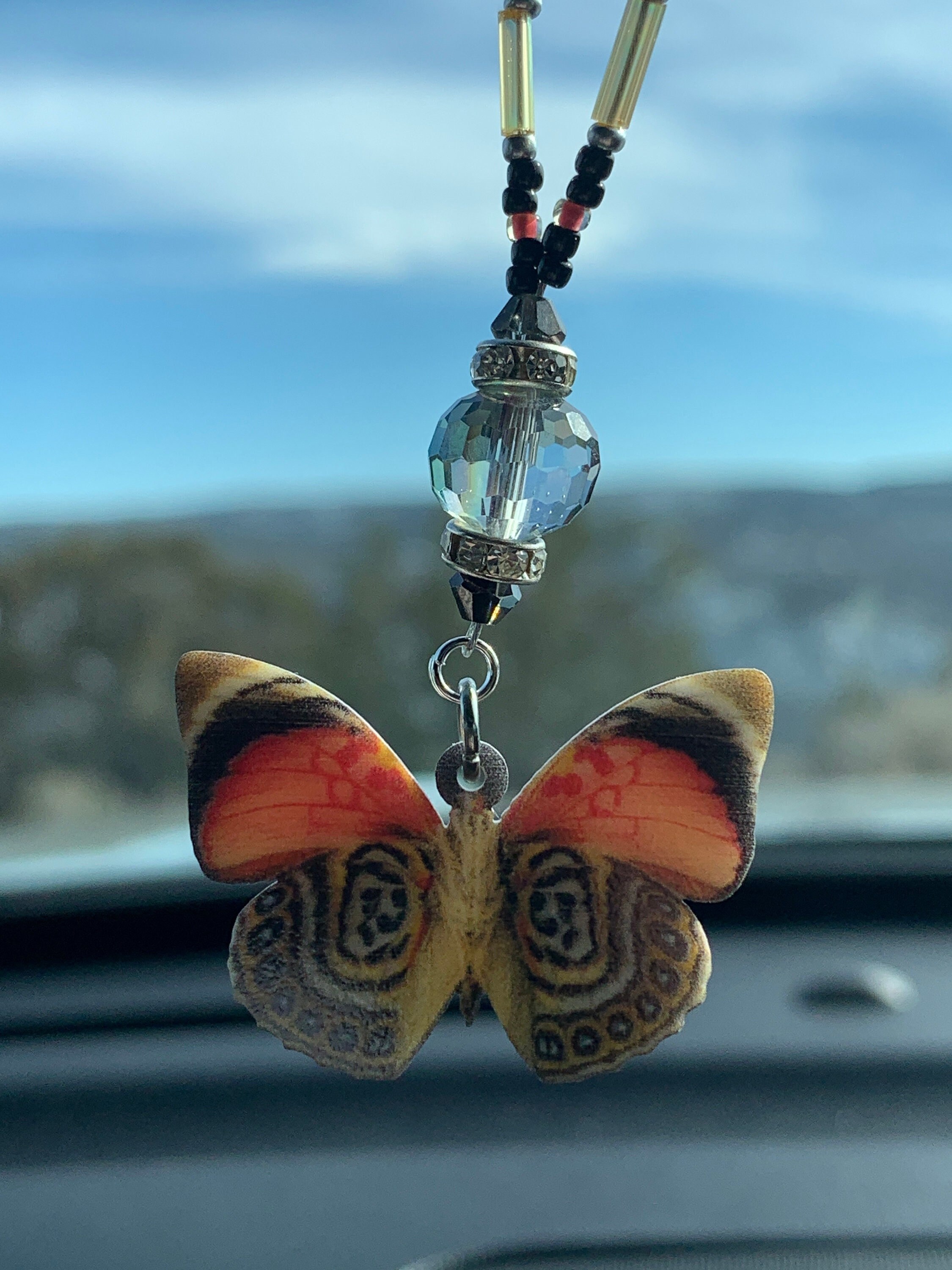 BUTTERFLY double Sided-green Car Charm/car Accessories Rear View
