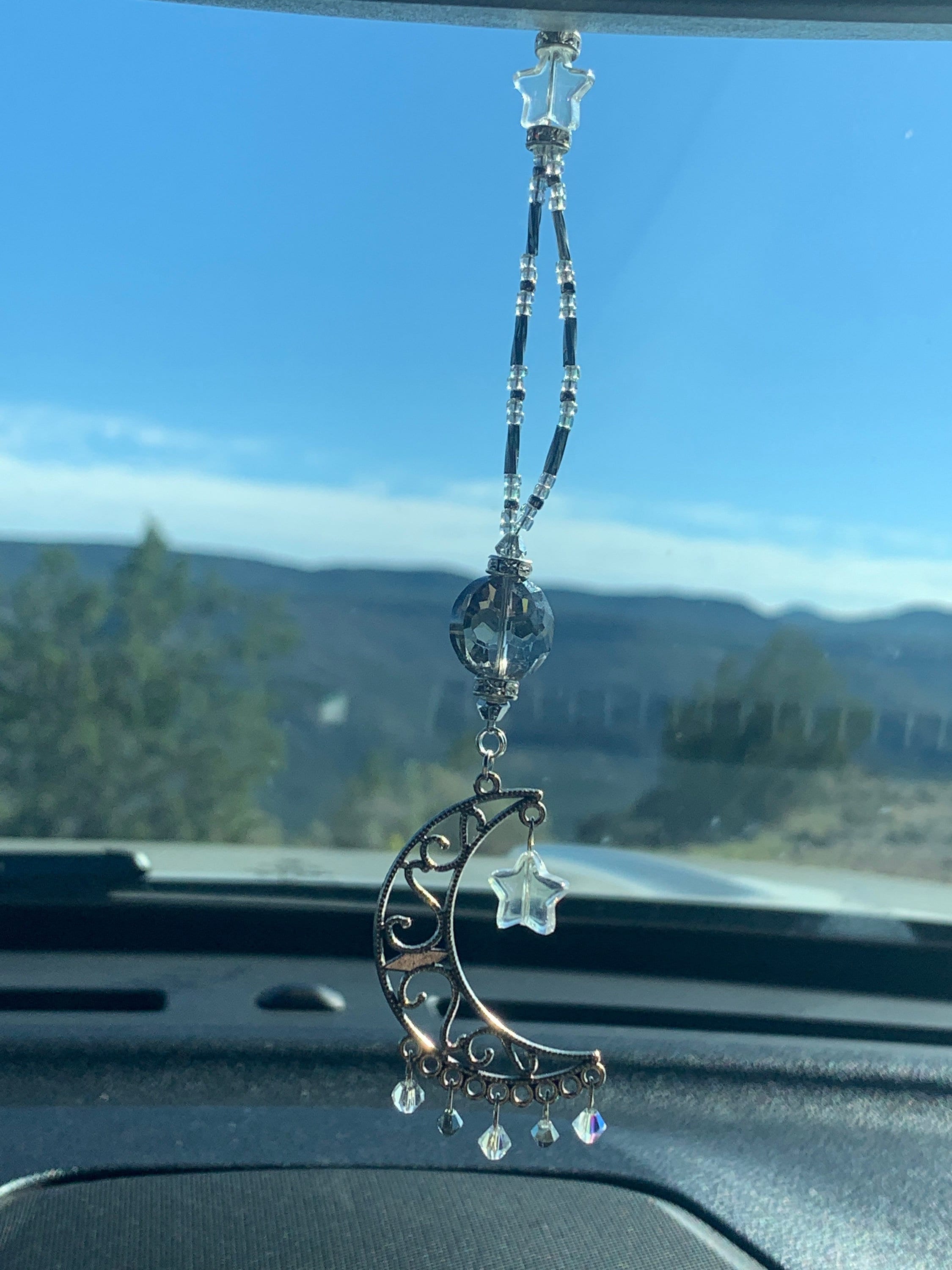 Buy CRESCENT MOON W Crystals Moon Car Charm Car Accessories