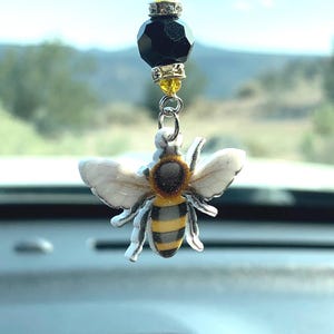 BUMBLE BEE (Double Sided-Wht & Blk) Car Charm, Car Accessories Rear View Mirror Decoration, Pretty Car Decor, New Car Gift, Car Accessory
