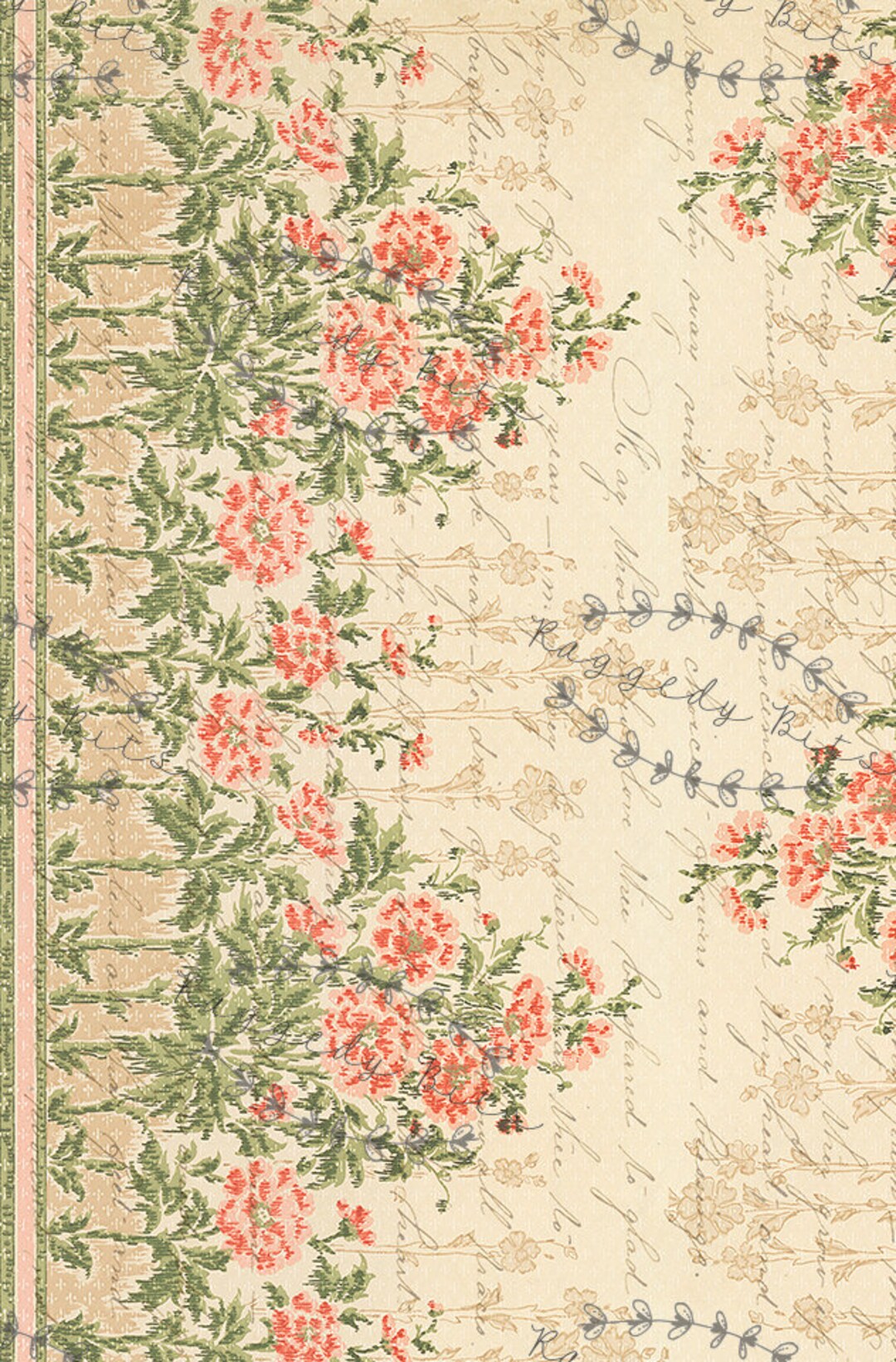Vintage Pink Floral Border Raggedy Bits Decoupage Paper - Etsy