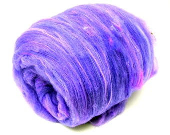 Superwash nylon, spinning batt, sock fiber batt, hand dyed, purple, pink, Drum carded smooth, Art batt, Colorway "Grape Soda" 3.6 oz