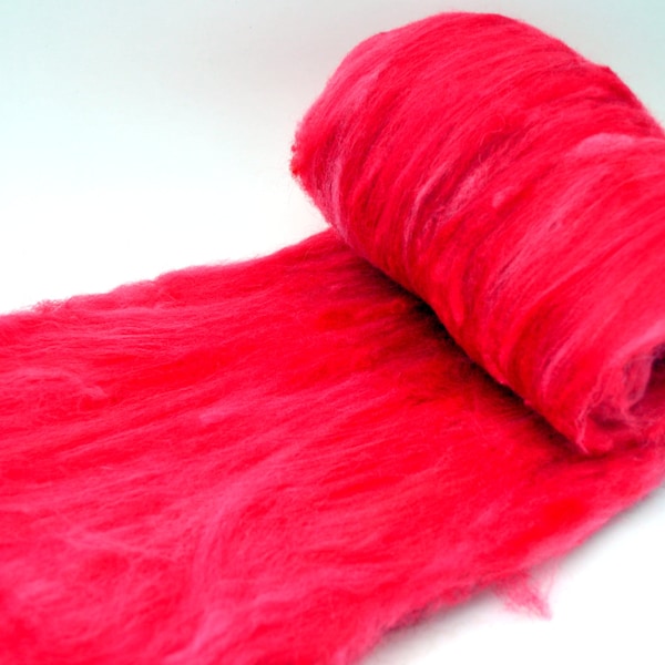 Superwash nylon, Superwash merino, nylon blend, sock fiber, spinning batt, hand dyed, red, drum carded smooth, Colorway"Red, Red Wine"4.1oz.