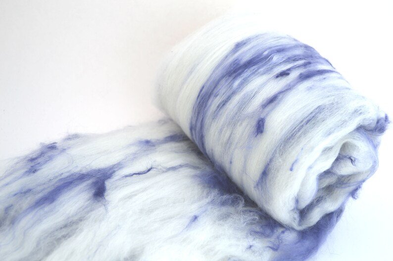 Angora spinning batt, Angora wool, felting batt, English angora fiber, hand dyed, blue, cream, Angora blend, Colorway
