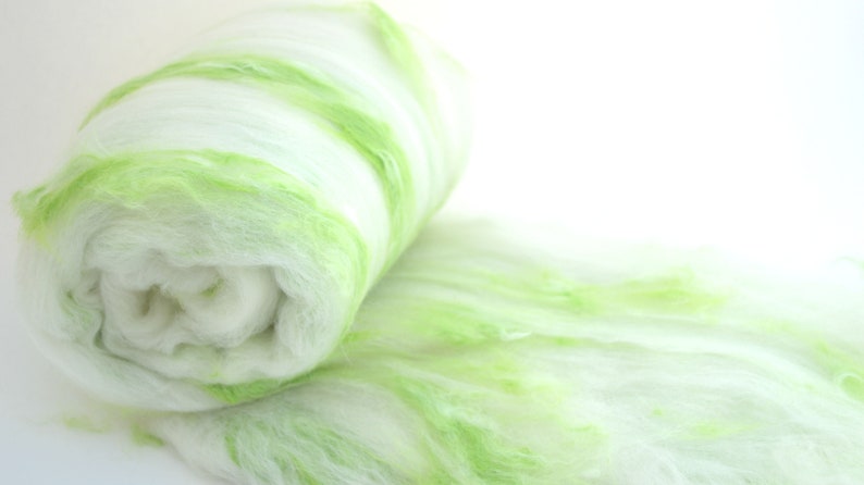 Angora spinning batt, Angora wool, felting batt, English angora fiber, hand dyed, lime, green, white, Angora blend. Colorway