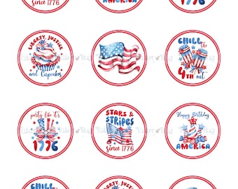 4th of July Watercolor Cupcake Toppers 2inch
