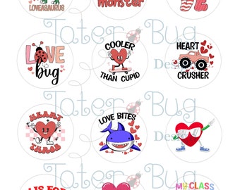 2 inch Valentine Cupcake Toppers Instant Download
