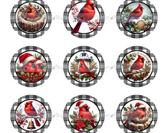 Black Plaid Cardinal 1 inch Bottlecap