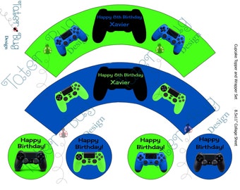 Personalized Gamer Cupcake Wrapper (Digital File Only)