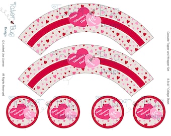 Heart Valentine Cupcake Wrappers (Instant Download)