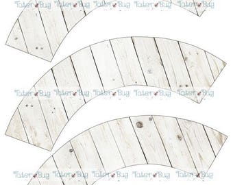 Wood Print F Cupcake Wrapper (Digital File Only)