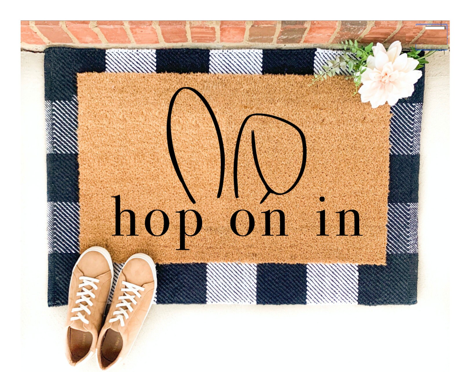 Hop on in Coir DoorMat Spring doormat Bunny Easter door Etsy