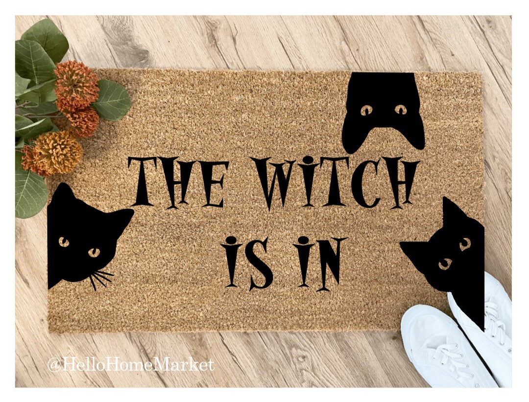 The Witch is in Witchy Doormat Halloween Witches Black Cats Spooky Things Door Mat October Door