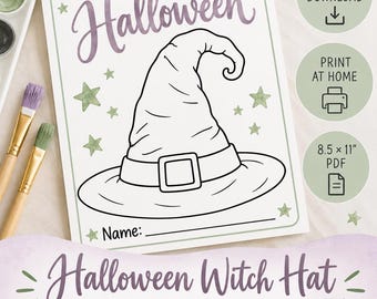 ハロウィンの魔女の帽子プリント | 幼児・未就学児向けお絵かき工作 | ハロウィンぬりえアクティビティ | デジタルダウンロード