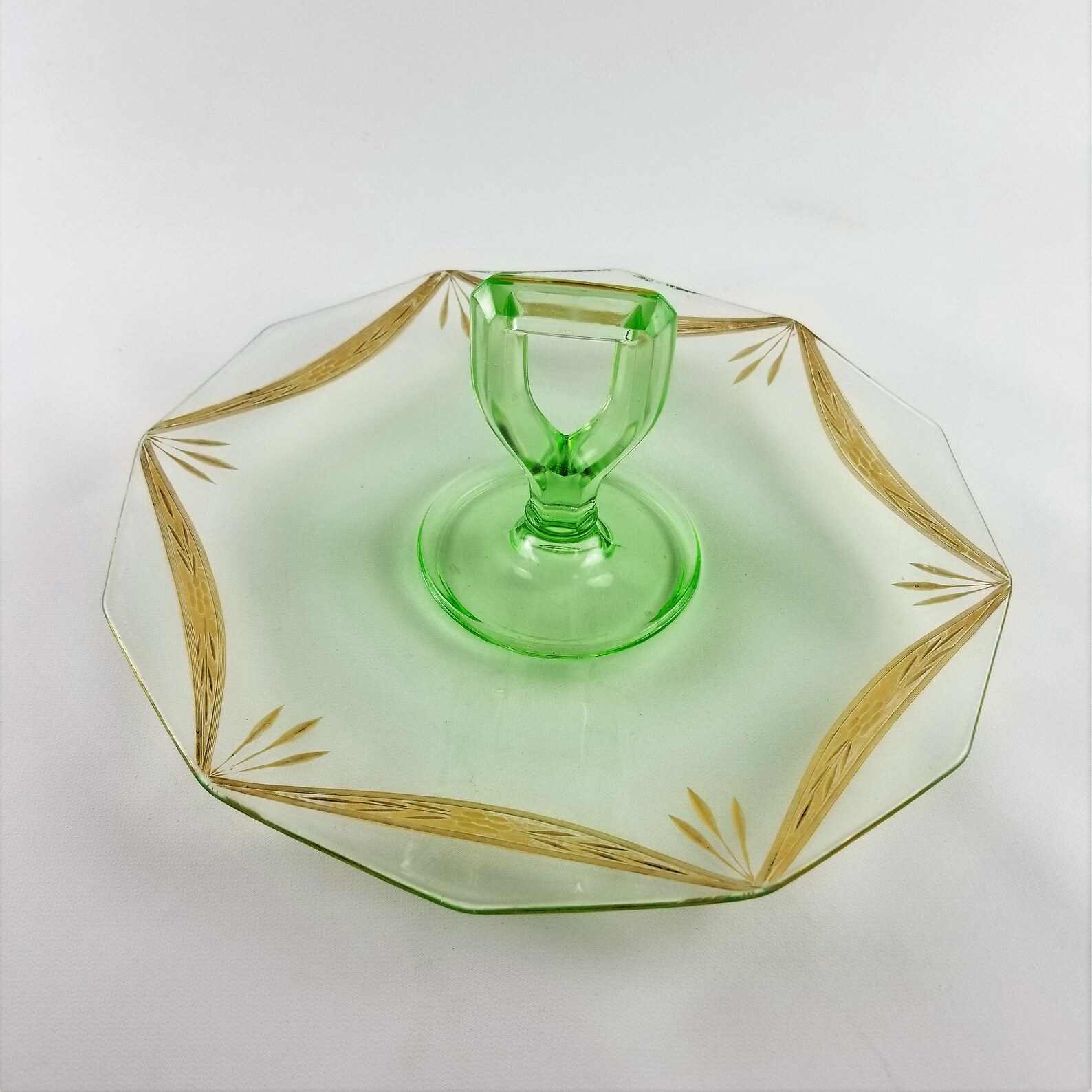 Vintage Uranium Depression Glass Handled Tidbit Serving Tray Etsy