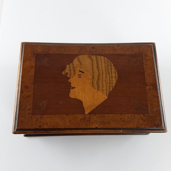 Antique Folk Art Marquetry Wooden Box