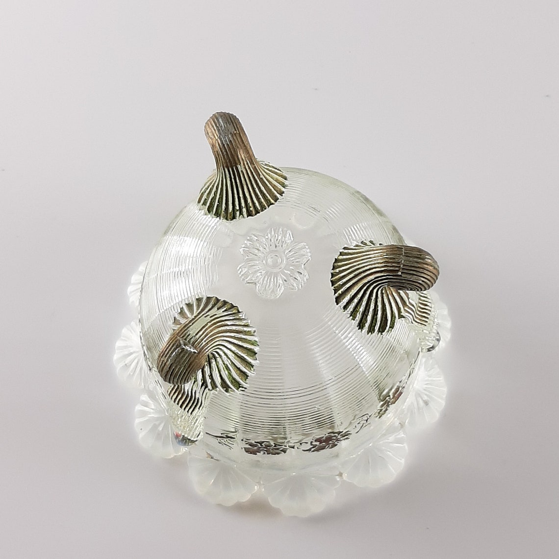 EAPG 3 Footed Bowl With Lid Opalescent Rim Painted Flowers Etsy