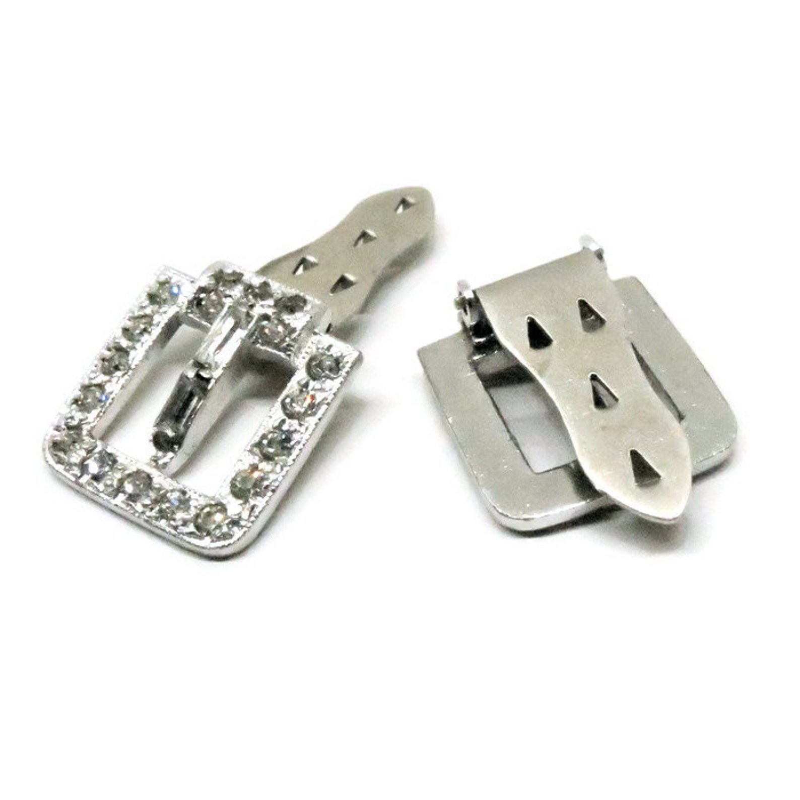 Buckle Dress Clips Vintage Silver Tone Clear Rhinestones Etsy
