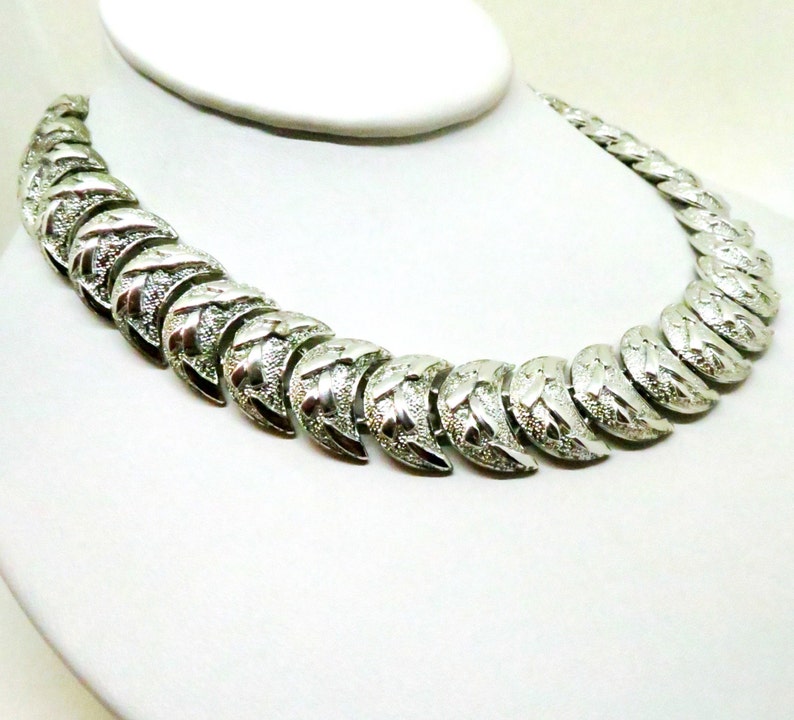 Silver Necklace Vintage Coro Signed Silver Tone Crescent Etsy