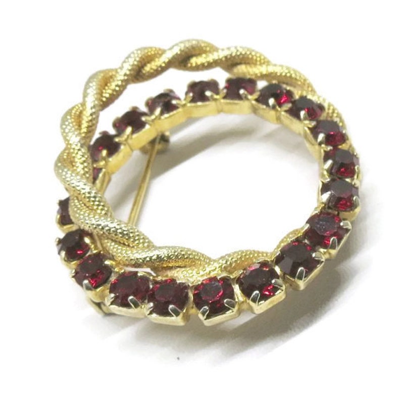 Red Rhinestone Jewelry Set Vintage Gold Tone Red Etsy