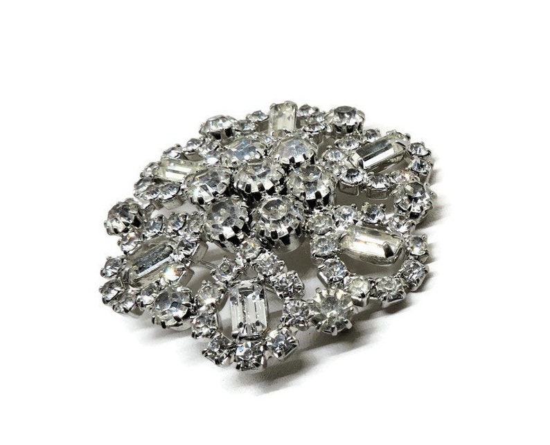 Silver Tone Vintage Rhinestone Brooch Pin Brilliant Clear Rhinestones Weiss Signed