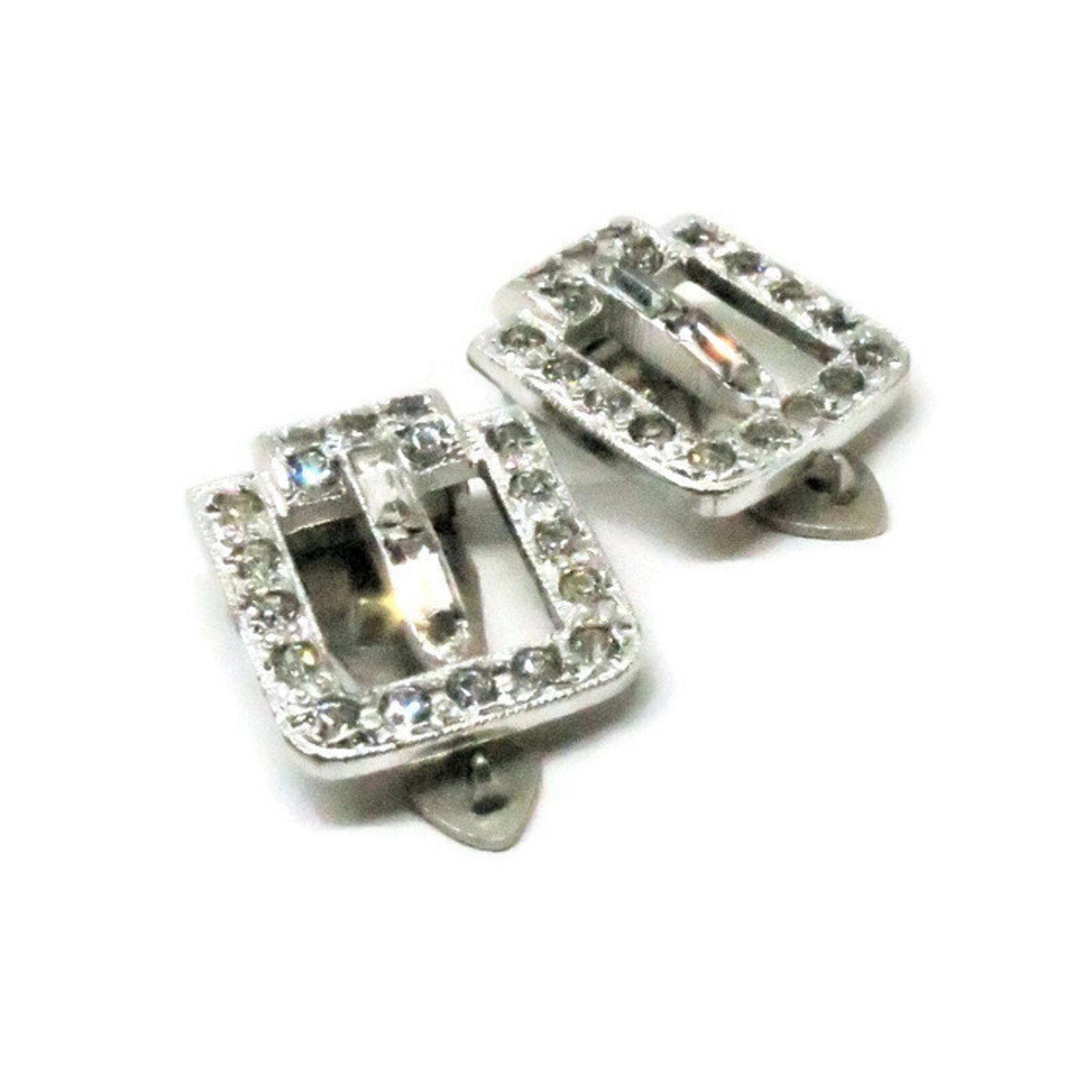 Buckle Dress Clips Vintage Silver Tone Clear Rhinestones Etsy