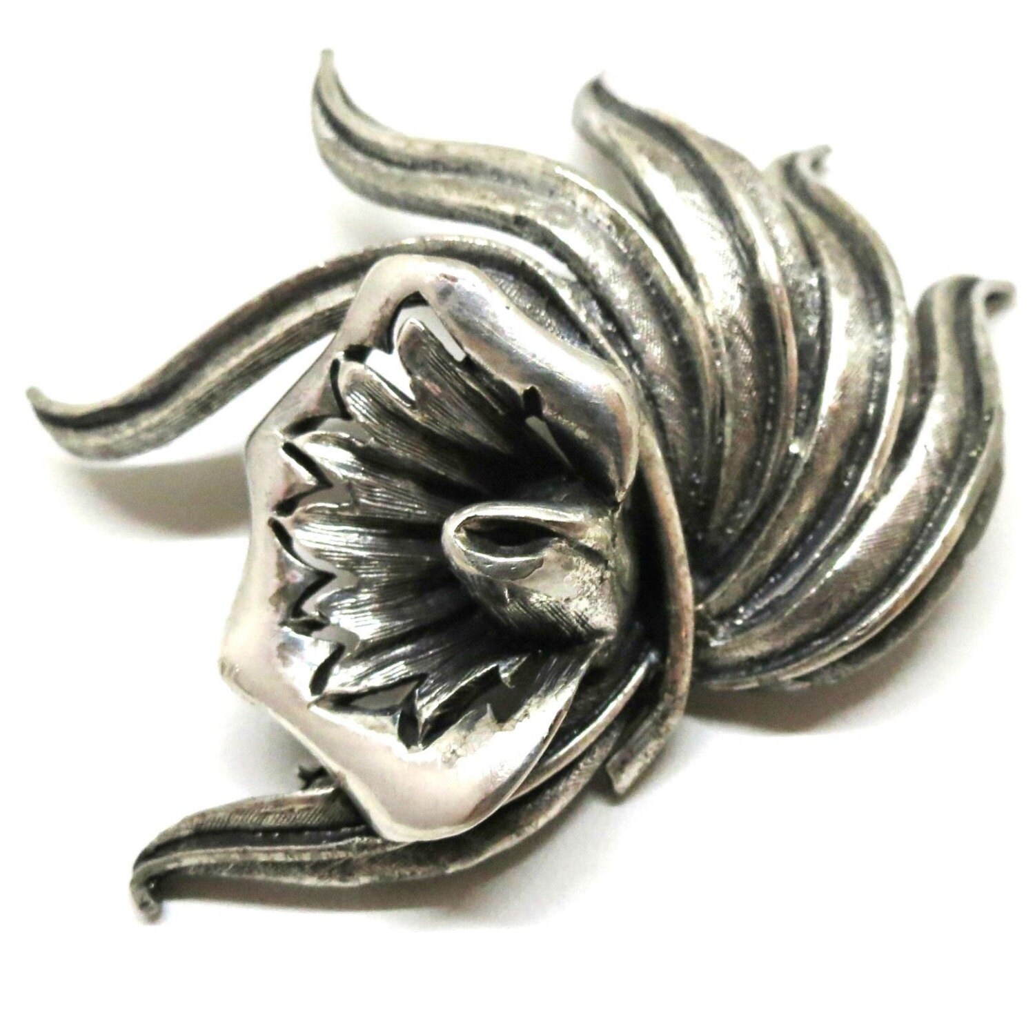 Pewter Floral Brooch Vintage Tortolani Signed Silver - Etsy