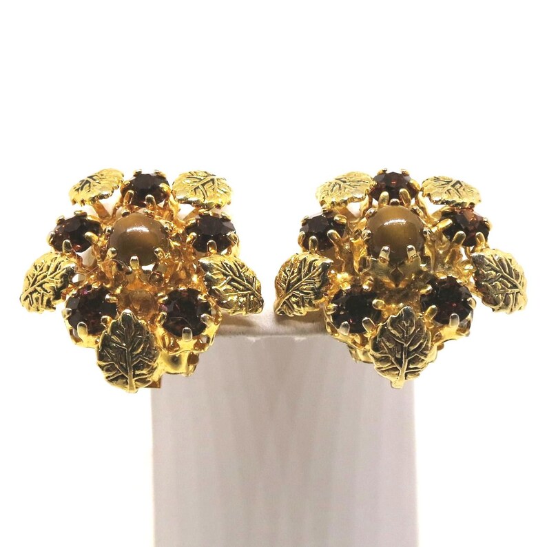 Tiger's Eye Earrings Vintage Austria Marked Gold Tone Etsy