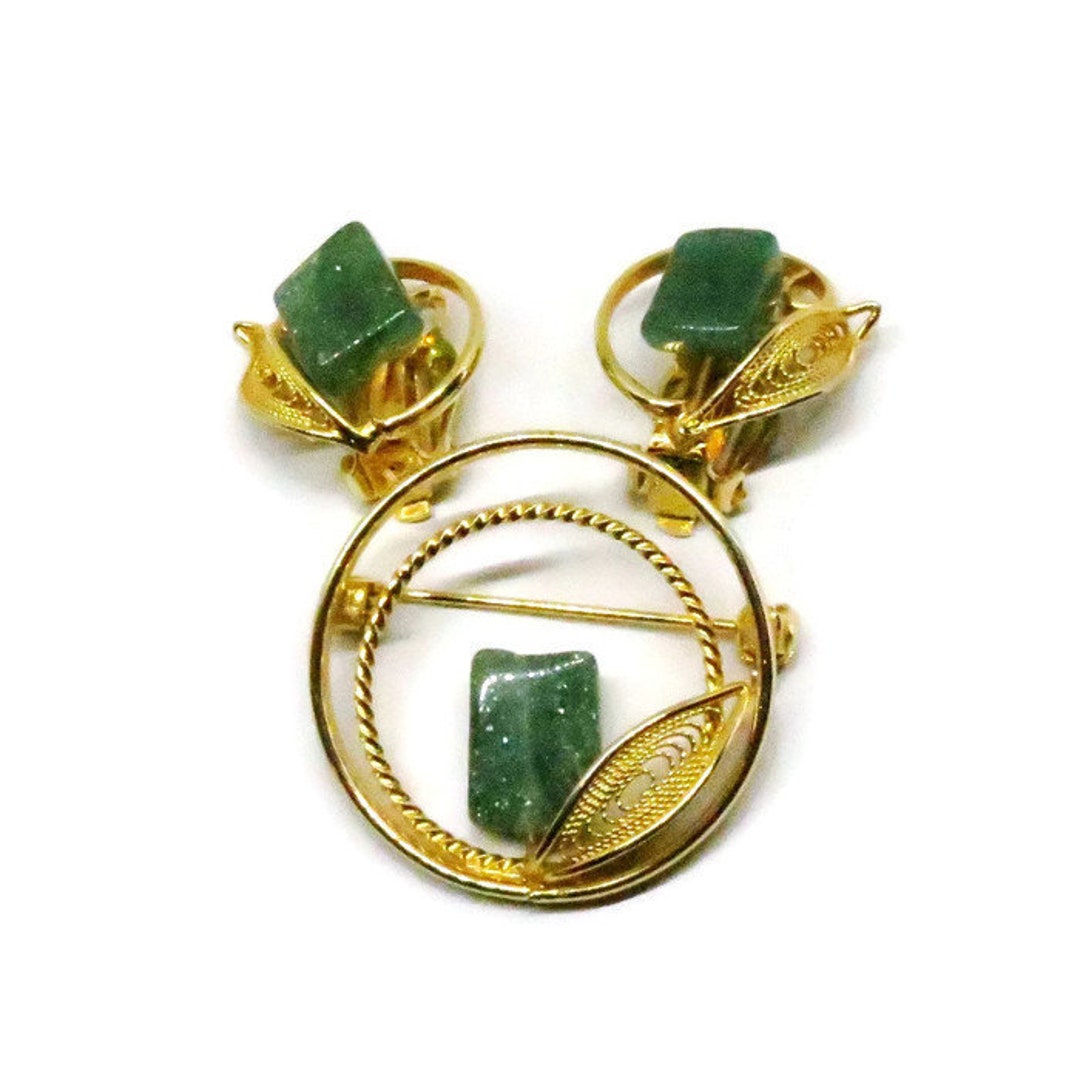 Green Aventurine Jewelry Set Vintage Gold Tone Aventurine - Etsy