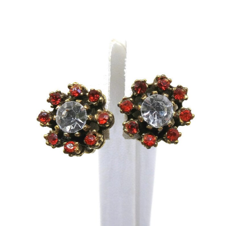 Orange Rhinestone Earrings Vintage Gold Tone Orange and Etsy