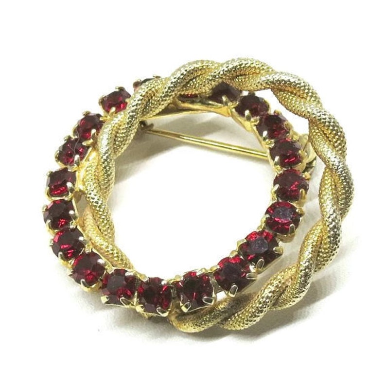 Red Rhinestone Jewelry Set Vintage Gold Tone Red Etsy