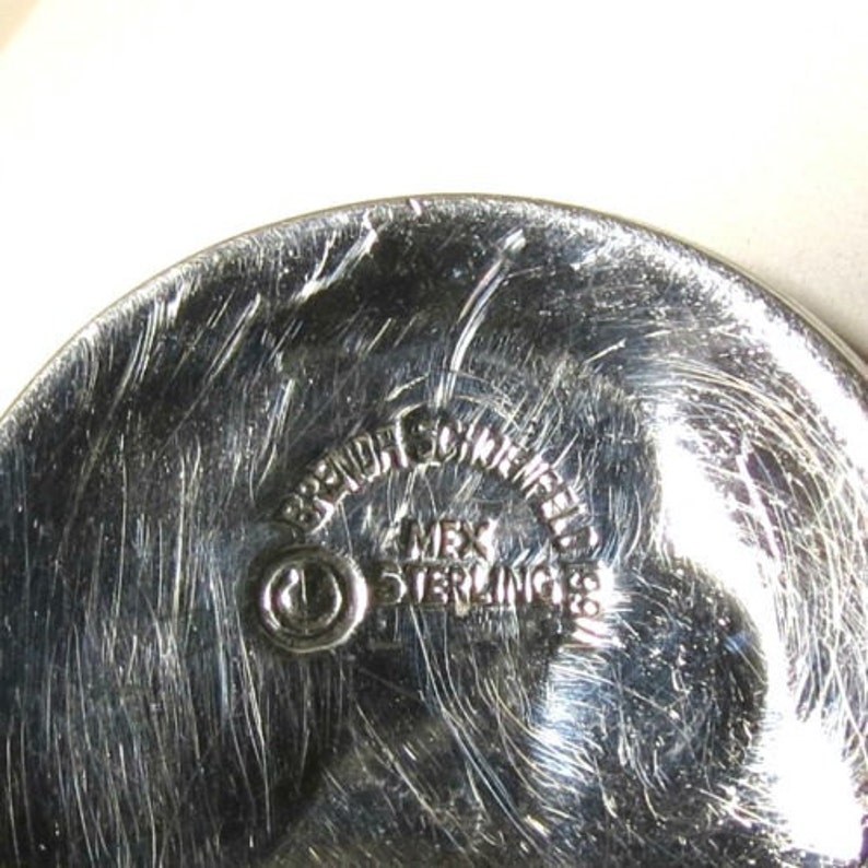 Brenda Schoenfeld 1994 Signed Mexican Sterling Silver Sterling Earrings Small Round Swirl Design with Black Enamel Clip-ons Vintage
