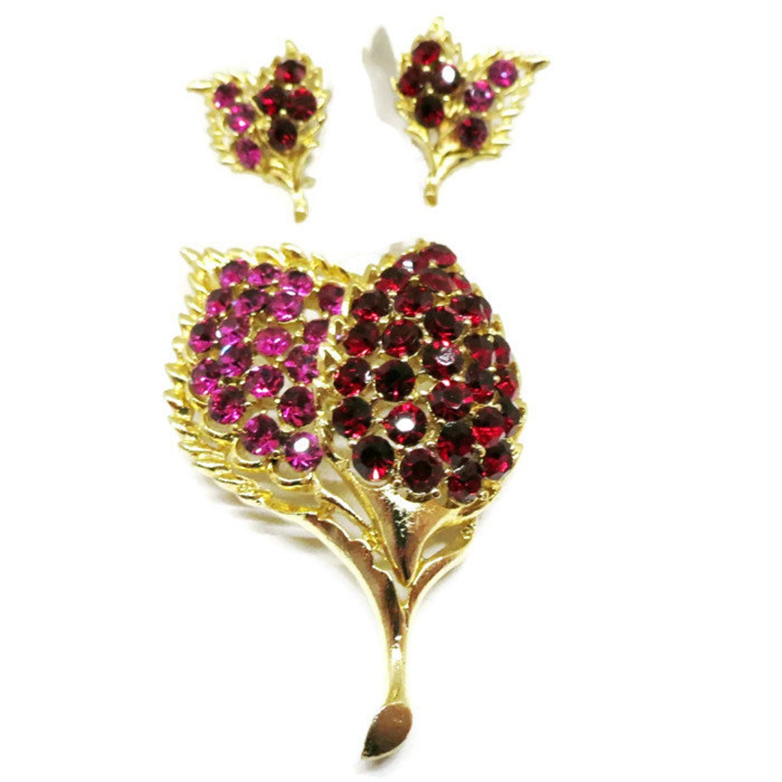 Rhinestone Jewelry Set Gold Tone Purple and Red - Etsy