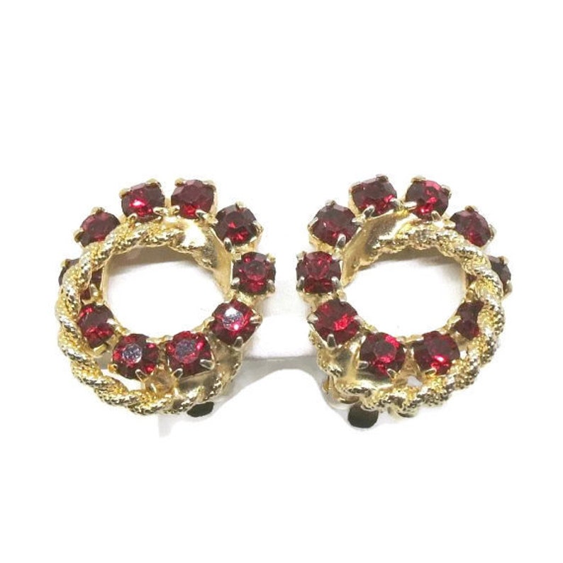 Red Rhinestone Jewelry Set Vintage Gold Tone Red Etsy