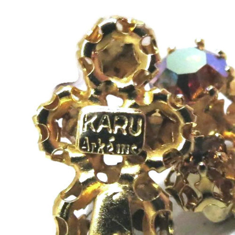 Rhinestone Earrings Vintage Karu Arke Inc. Signed Gold Etsy