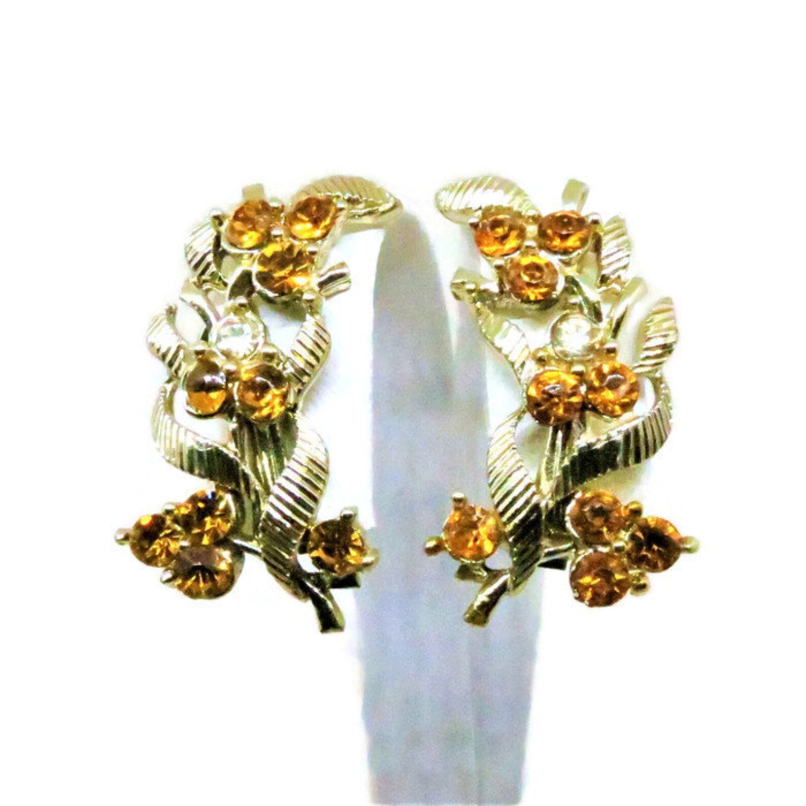 Orange Earrings Vintage Gold Tone Orange Rhinestones Etsy