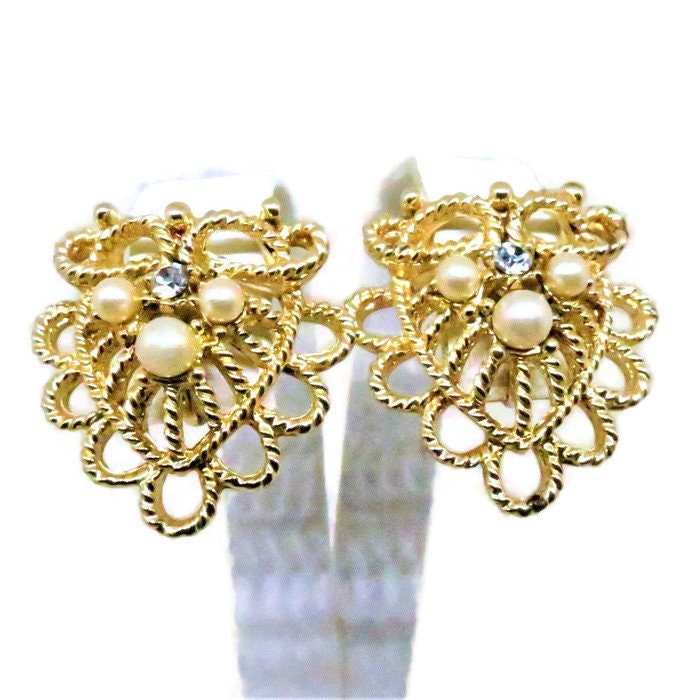 Pearl Earrings Vintage Coro Signed Gold Tone Imitation | Etsy