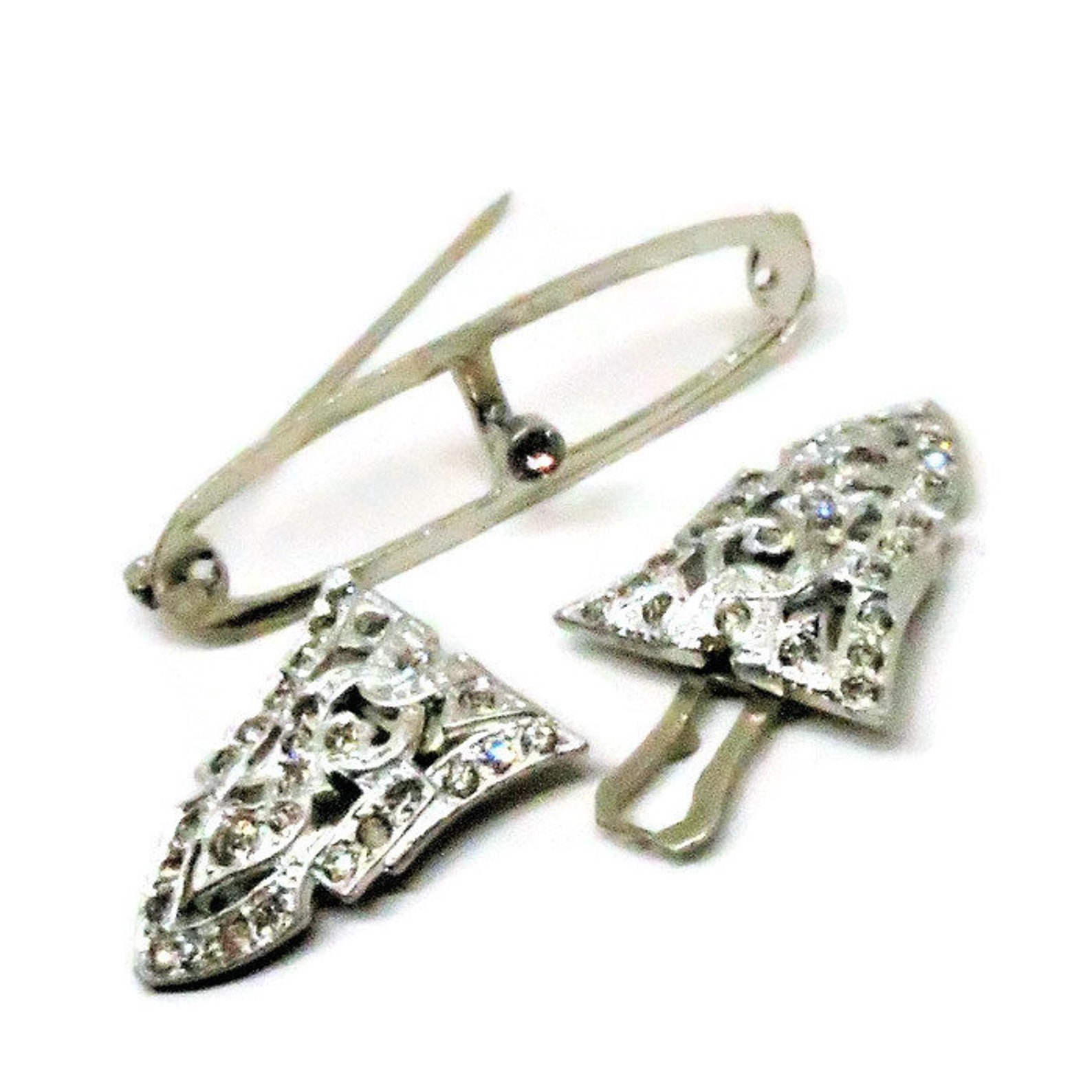 Rhinestone Duette Dress Clips Vintage Silver Tone Clear Etsy