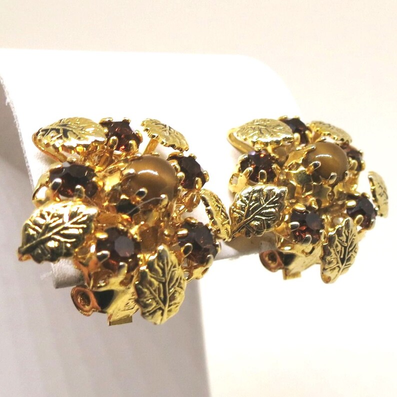 Tiger's Eye Earrings Vintage Austria Marked Gold Tone Etsy