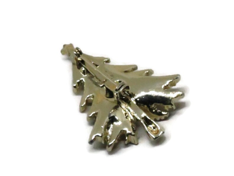 Christmas Tree Pin Vintage Holiday Brooch Gold Tone Red and Green Enamel Accents