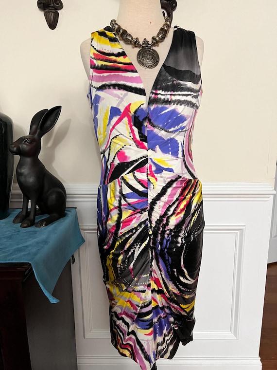 Vintage Alberto Makali Silk Dress Colorful Art to Wear Bodycon Hourglass Size 14 Vintage Alberto Makali Silk Dress Colorful Art to Wear Bodycon Hourglass Size 14
