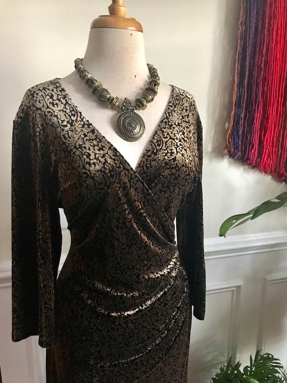 Vintage Velvet Autumn Dress Brown & Gold Autumn