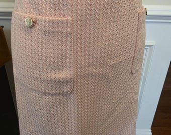 Feminine Pink Herringbone Skirt with Pockets Cotton Blend Large
