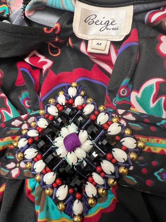 Beige by Eci Tunic Blouse Beaded Embellished Statement Top Colorful Size Medium Beige by Eci Tunic Blouse Beaded Embellished Statement Top Colorful Size Medium