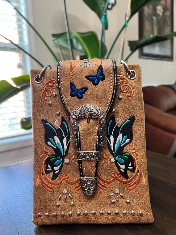 Boho Butterfly Purse Shoulder Chain Small Bag Faux Leather Unique Studded With Crystal Accents Etsy