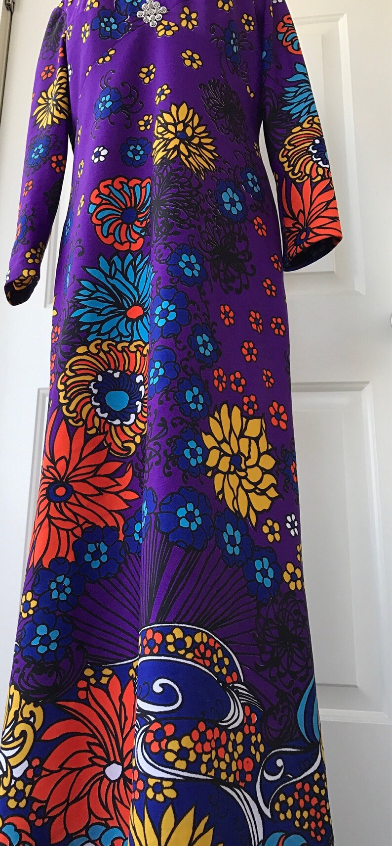 Vintage Purple Maxi Flower Power Dress Groovy Floral Print Etsy
