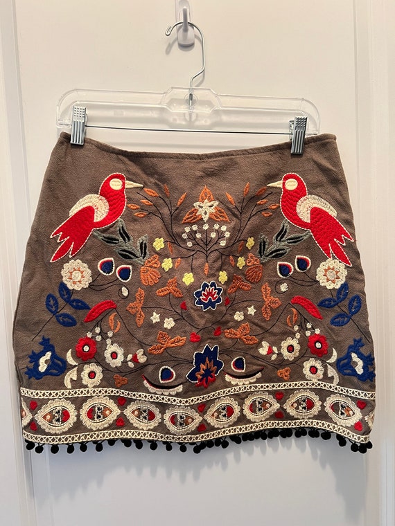 Bohemian Linen Cotton Skirt Medium Embroidered Boh